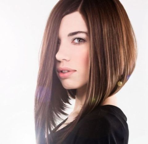 Layered asymmetrical long bob for women in 2021-2022