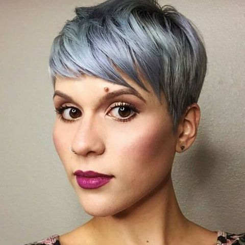 Grey color pixie cut for long faces in 2021-2022