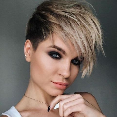 Layered balayage pixie cut with long bangs in 2021-2022