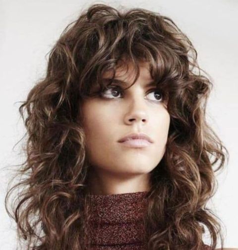 Shoulder length curly hair with bangs 2021-2022