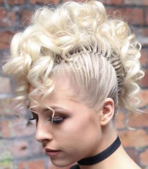 Mohawk braids curly hairstyles for blonde women in 2021-2022