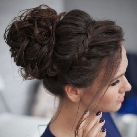 Braids+Bun prom hair for long hairstyles in 2021-2022