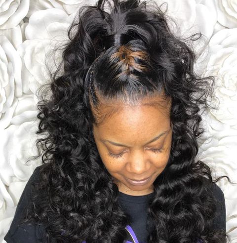 Mohawk high ponytail long curly hair for black women in 2021-2022
