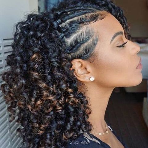 Side braids balayage curly hairstyle for black women in 2021-2022
