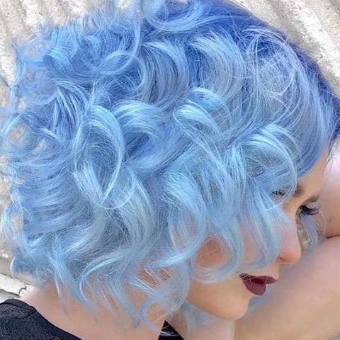 Light blue curly short bob haircut 2021-2022