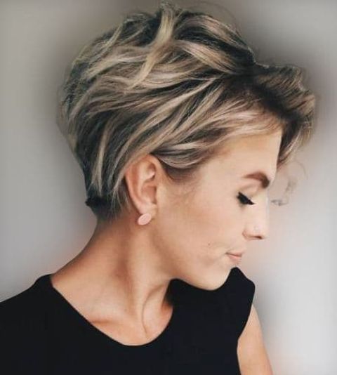 Layered long pixie with blonde balayage