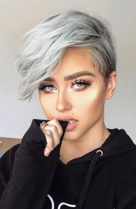 Messy side part grey color
