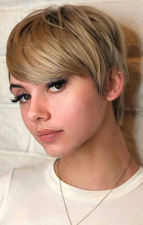 Round face layered pixie