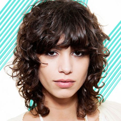 Curly long bob with bangs for women in 2021-2022