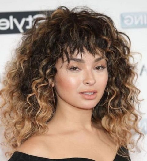 Ombre curly hair with bangs for women in 2021-2022