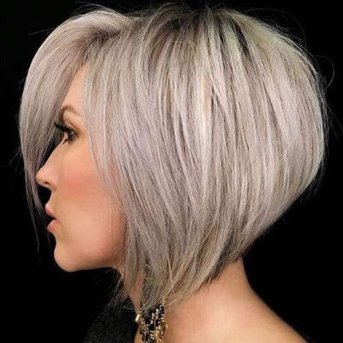 Angled short bob with bangs for thick hair in 2021-2022