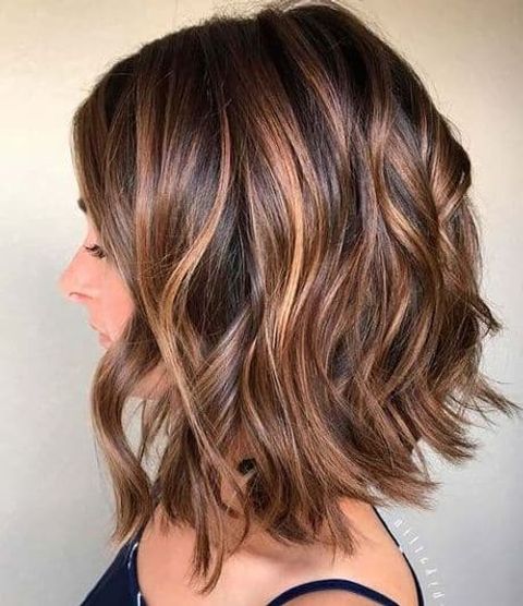 Brown balayage long bob cut for thick hair in 2021-2022