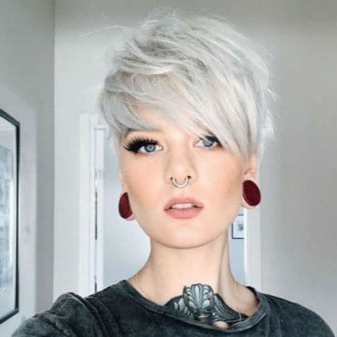 Short pixie haircut with platinum color in 2021-2022