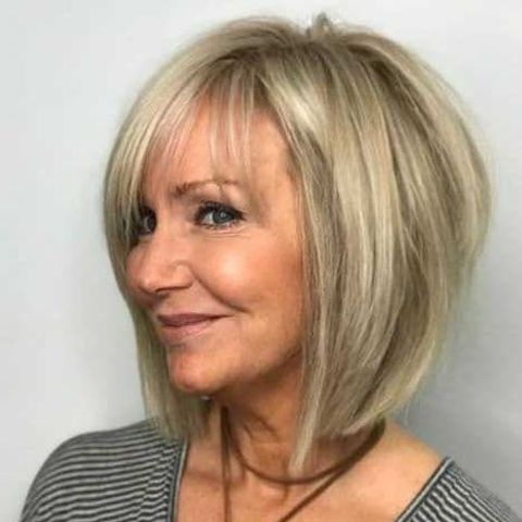 Asymmetrical bob haircut for women over 60 in 2021-2022