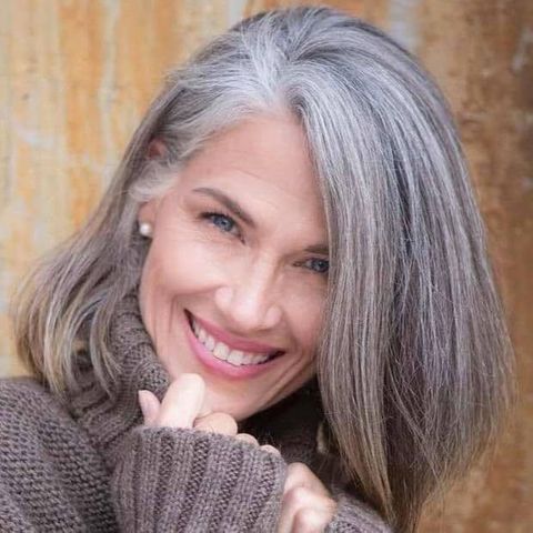 Grey ombre long bob style for women over 55 in 2021-2022