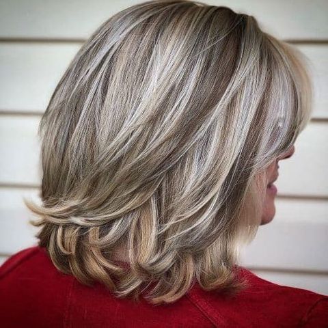 Platinum balayage layered bob hairstyle for women over 60 in 2021-2022