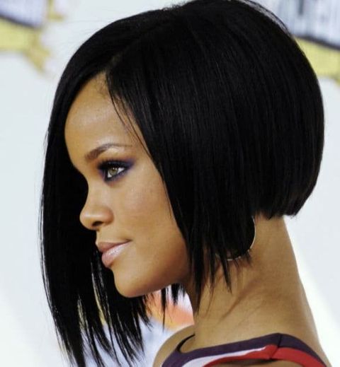 Black asymmetrical short bob hairstyle