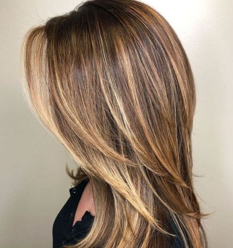 Straight hair with caramel highlights in 2021-2022