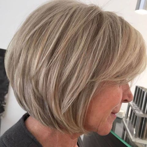 Blonde highlight bob cut for women over 60 in 2021-2022