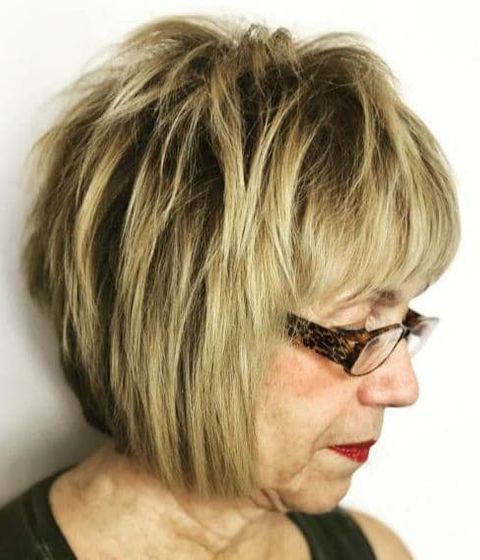 Brown balayage layered bob with bangs for women over 60 in 2021-2022