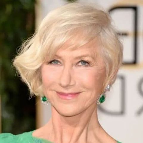 Asymmetrical short bob for women over 60 in 2021-2022