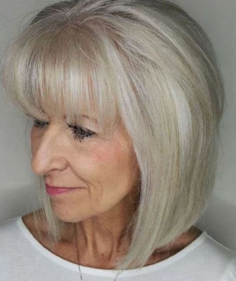 Modern short bob with bangs for women over 60 in 2021-2022