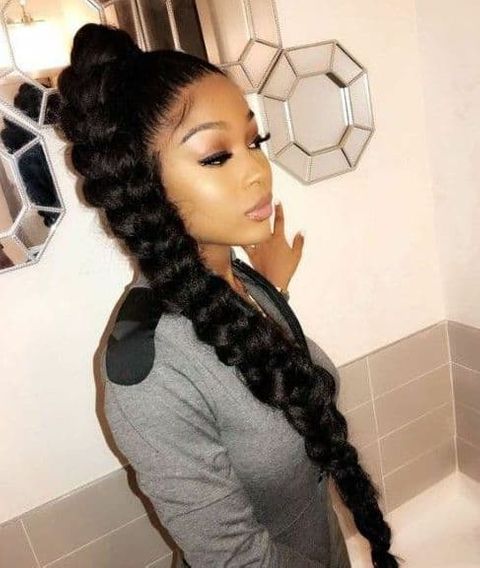 Braided high ponytail hairstyle for black women 2021-2022