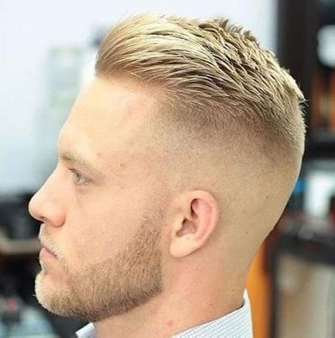 Blonde color crew hair haircut