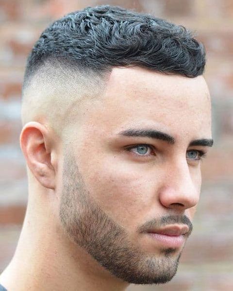 Curly hair crew cut mid fade