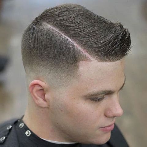 Side parted low fade crew cut