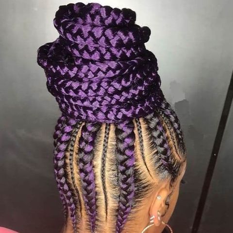 Purple updo jumbo lemonade braids for black women in 2021-2022