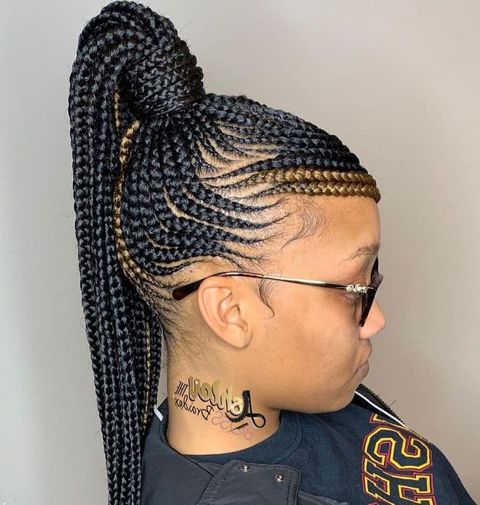 High ponytail small lemonade braids for black women in 2021-2022