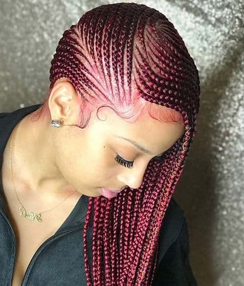 Red color small lemonade braids for black women in 2021-2022