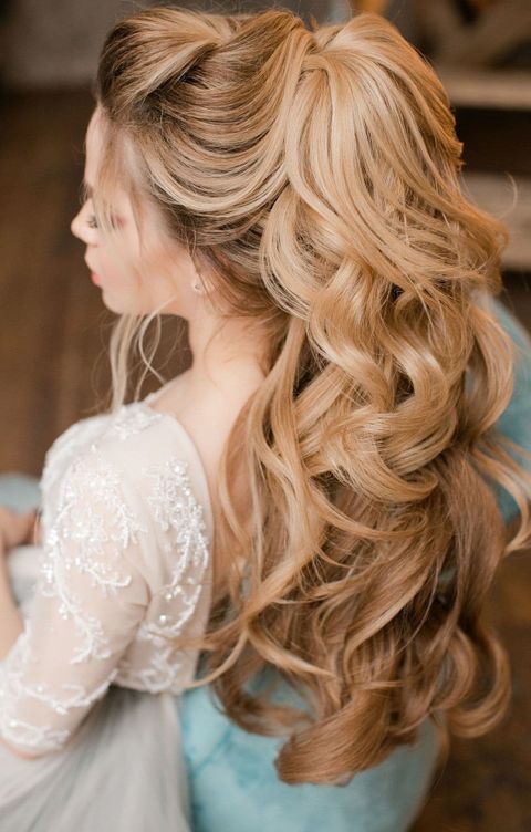 Golden highlight wavy long hair for wedding in 2021-2022