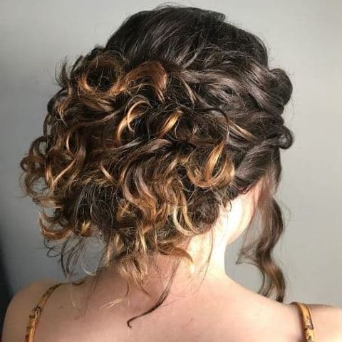 Brown balayage curly bun hair in 2021-2022