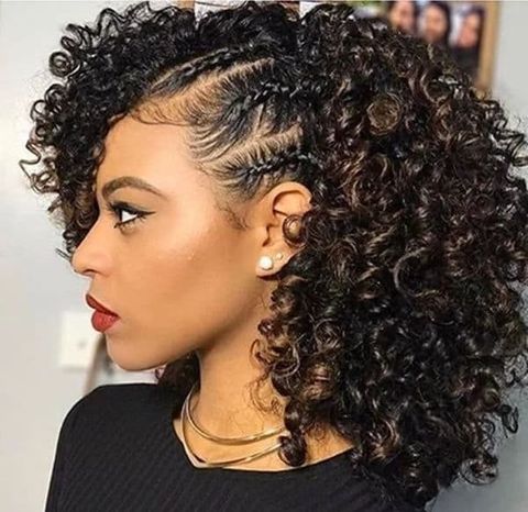 Triple side braids curly mid-length prom hairstyle in 2021-2022