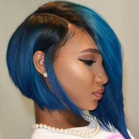 Black to blue ombre asymmetrical bob for black women in 2021-2022