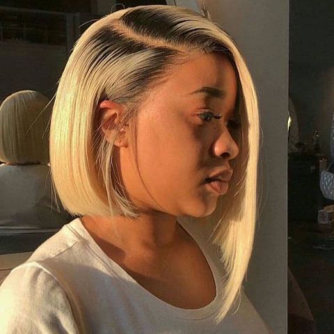 Blonde balayage asymmetrical short bob for black women in 2021-2022