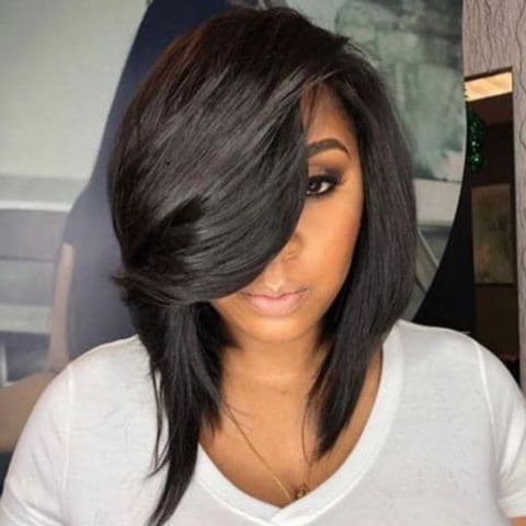 Bob haircuts with long bangs for black women in 2021-2022