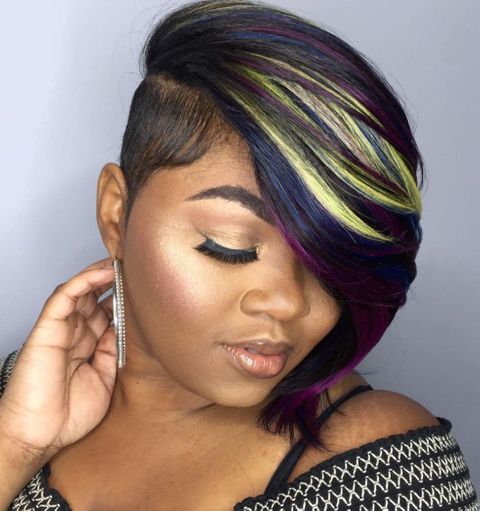 Multi color undercut asymmetrical short bob for black women in 2021-2022