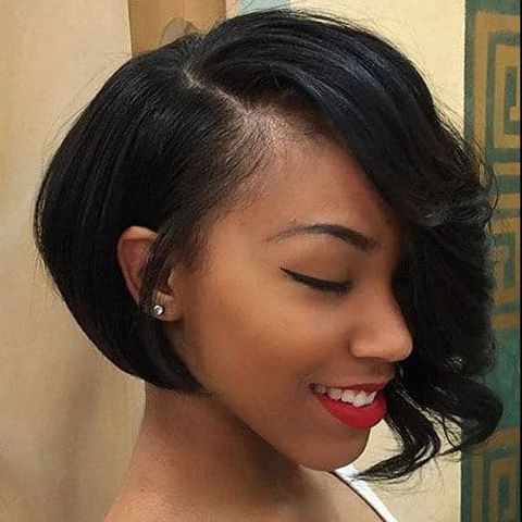 Wavy short asymmetrical bob hairstyle for black women in 2021-2022