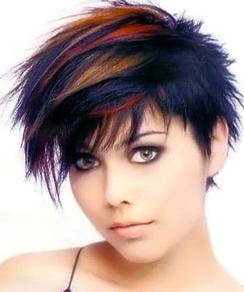 Multi colored pixie cut for round face
