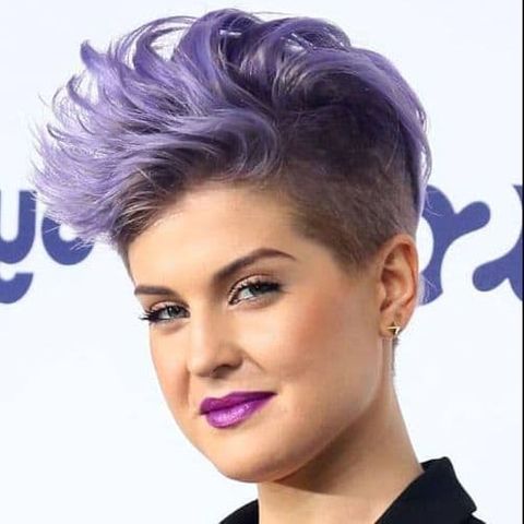 Purple mohawk undercut for round face