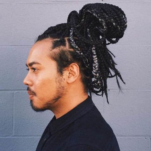 Bun braids with highlight for men in 2021-2022