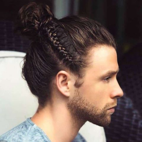 Side braids bun hairstyle for men in 2021-2022