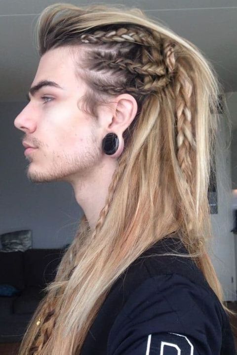 Triple braids messy ponytail for men in 2021-2022