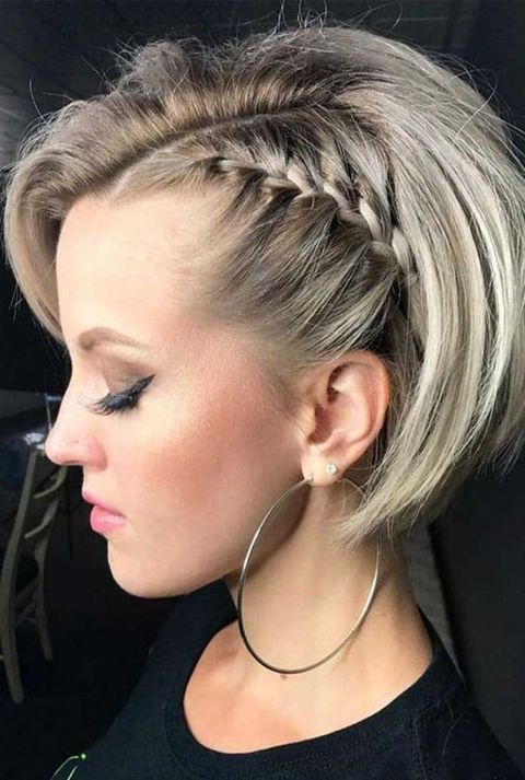 Side parted short hair with braids
