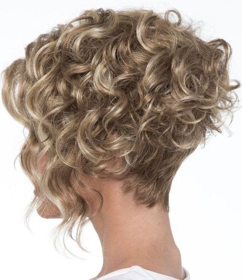 Angled curly short bob