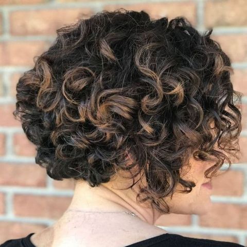 Brown balayage curly bob hair