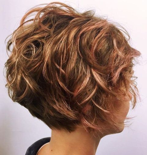 Brown color wavy short bob cut